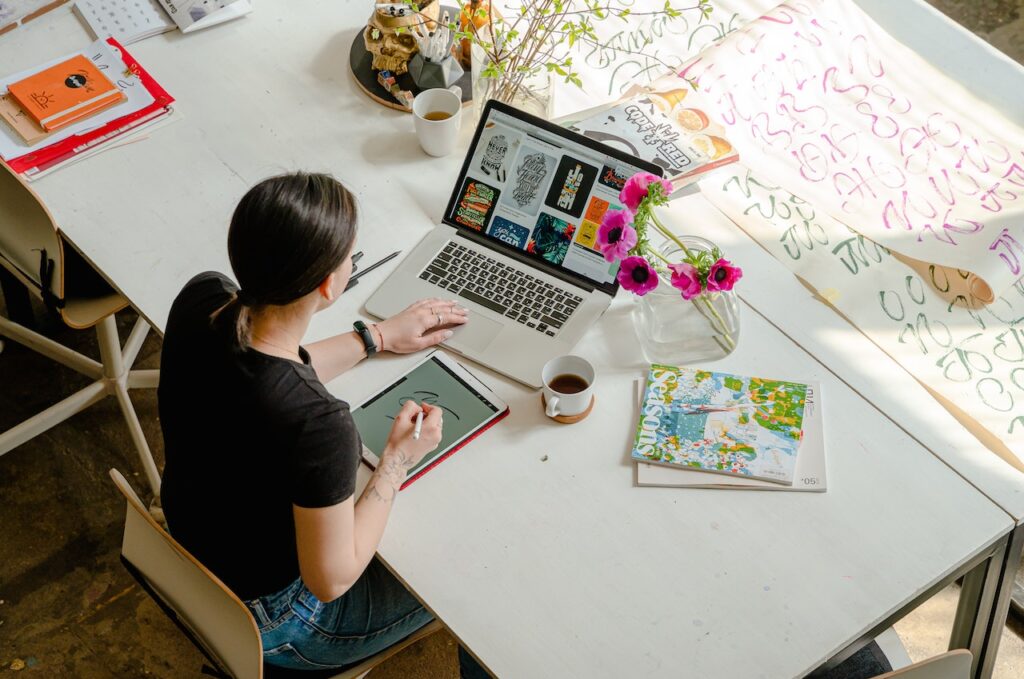 woman working on office desk